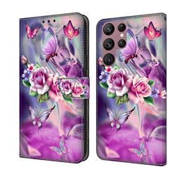 Flower Butterflies Crystal PU Leather Protective Wallet Case Cover for Samsung Galaxy S22 Ultra