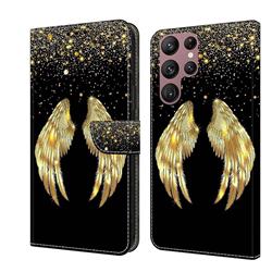 Golden Angel Wings Crystal PU Leather Protective Wallet Case Cover for Samsung Galaxy S22 Ultra