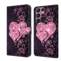 Lace Heart Crystal PU Leather Protective Wallet Case Cover for Samsung Galaxy S22 Ultra