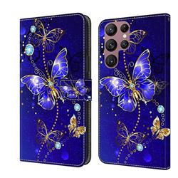 Blue Diamond Butterfly Crystal PU Leather Protective Wallet Case Cover for Samsung Galaxy S22 Ultra
