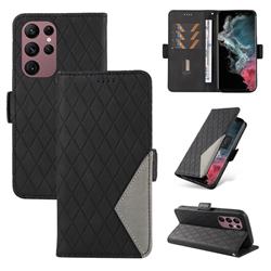 Grid Pattern Splicing Protective Wallet Case Cover for Samsung Galaxy S22 Ultra - Black
