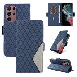 Grid Pattern Splicing Protective Wallet Case Cover for Samsung Galaxy S22 Ultra - Blue