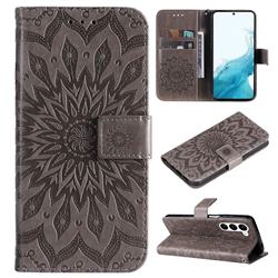 Embossing Sunflower Leather Wallet Case for Samsung Galaxy S23 - Gray