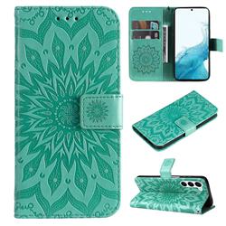 Embossing Sunflower Leather Wallet Case for Samsung Galaxy S23 - Green