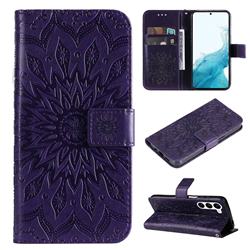 Embossing Sunflower Leather Wallet Case for Samsung Galaxy S23 - Purple