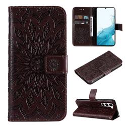 Embossing Sunflower Leather Wallet Case for Samsung Galaxy S23 - Brown