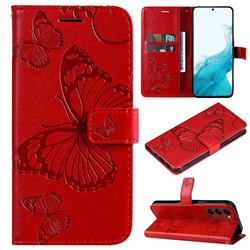 Embossing 3D Butterfly Leather Wallet Case for Samsung Galaxy S23 - Red