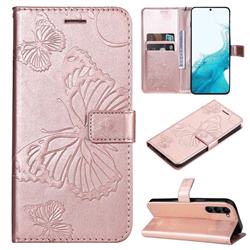 Embossing 3D Butterfly Leather Wallet Case for Samsung Galaxy S23 - Rose Gold
