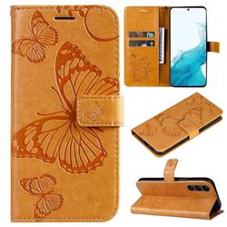 Embossing 3D Butterfly Leather Wallet Case for Samsung Galaxy S23 - Yellow