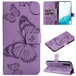 Embossing 3D Butterfly Leather Wallet Case for Samsung Galaxy S23 - Purple