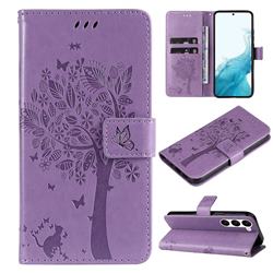 Embossing Butterfly Tree Leather Wallet Case for Samsung Galaxy S23 - Violet