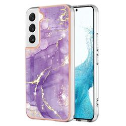 Fashion Purple Electroplated Gold Frame 2.0 Thickness Plating Marble IMD Soft Back Cover for Samsung Galaxy S23