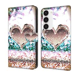 Pink Diamond Heart Crystal PU Leather Protective Wallet Case Cover for Samsung Galaxy S23