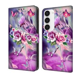 Flower Butterflies Crystal PU Leather Protective Wallet Case Cover for Samsung Galaxy S23