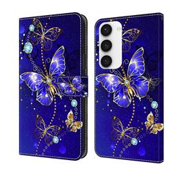 Blue Diamond Butterfly Crystal PU Leather Protective Wallet Case Cover for Samsung Galaxy S23
