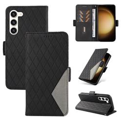 Grid Pattern Splicing Protective Wallet Case Cover for Samsung Galaxy S23 - Black