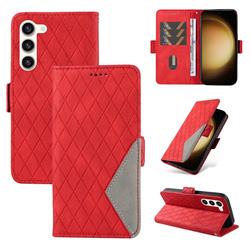 Grid Pattern Splicing Protective Wallet Case Cover for Samsung Galaxy S23 - Red