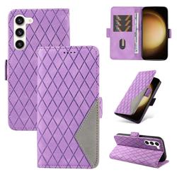 Grid Pattern Splicing Protective Wallet Case Cover for Samsung Galaxy S23 - Purple