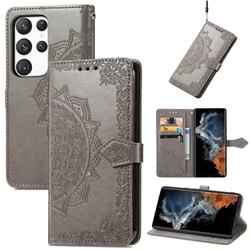 Embossing Imprint Mandala Flower Leather Wallet Case for Samsung Galaxy S23 - Gray