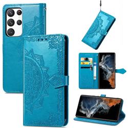 Embossing Imprint Mandala Flower Leather Wallet Case for Samsung Galaxy S23 - Blue