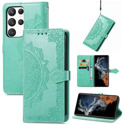Embossing Imprint Mandala Flower Leather Wallet Case for Samsung Galaxy S23 - Green