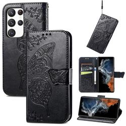 Embossing Mandala Flower Butterfly Leather Wallet Case for Samsung Galaxy S23 - Black