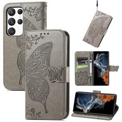 Embossing Mandala Flower Butterfly Leather Wallet Case for Samsung Galaxy S23 - Gray