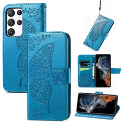 Embossing Mandala Flower Butterfly Leather Wallet Case for Samsung Galaxy S23 - Blue
