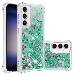 Dynamic Liquid Glitter Sand Quicksand TPU Case for Samsung Galaxy S23 FE - Green Love Heart