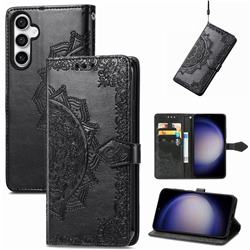 Embossing Imprint Mandala Flower Leather Wallet Case for Samsung Galaxy S23 FE - Black