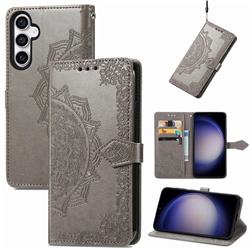 Embossing Imprint Mandala Flower Leather Wallet Case for Samsung Galaxy S23 FE - Gray