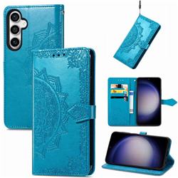 Embossing Imprint Mandala Flower Leather Wallet Case for Samsung Galaxy S23 FE - Blue