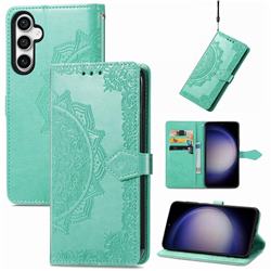 Embossing Imprint Mandala Flower Leather Wallet Case for Samsung Galaxy S23 FE - Green