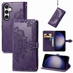 Embossing Imprint Mandala Flower Leather Wallet Case for Samsung Galaxy S23 FE - Purple