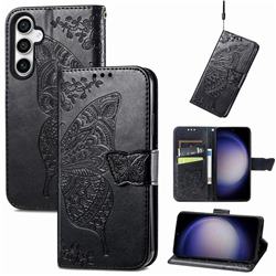 Embossing Mandala Flower Butterfly Leather Wallet Case for Samsung Galaxy S23 FE - Black