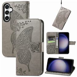 Embossing Mandala Flower Butterfly Leather Wallet Case for Samsung Galaxy S23 FE - Gray
