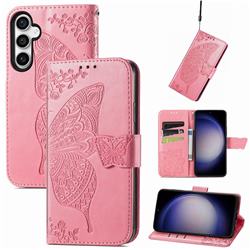 Embossing Mandala Flower Butterfly Leather Wallet Case for Samsung Galaxy S23 FE - Pink