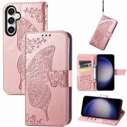 Embossing Mandala Flower Butterfly Leather Wallet Case for Samsung Galaxy S23 FE - Rose Gold