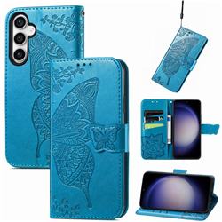 Embossing Mandala Flower Butterfly Leather Wallet Case for Samsung Galaxy S23 FE - Blue