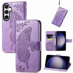 Embossing Mandala Flower Butterfly Leather Wallet Case for Samsung Galaxy S23 FE - Light Purple