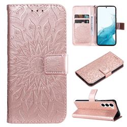 Embossing Sunflower Leather Wallet Case for Samsung Galaxy S23 Plus - Rose Gold