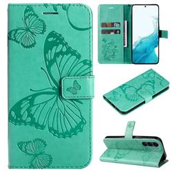 Embossing 3D Butterfly Leather Wallet Case for Samsung Galaxy S23 Plus - Green