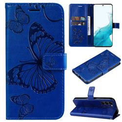 Embossing 3D Butterfly Leather Wallet Case for Samsung Galaxy S23 Plus - Blue