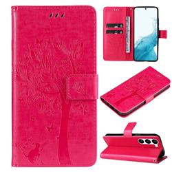 Embossing Butterfly Tree Leather Wallet Case for Samsung Galaxy S23 Plus - Rose
