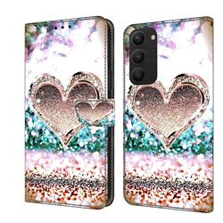 Pink Diamond Heart Crystal PU Leather Protective Wallet Case Cover for Samsung Galaxy S23 Plus