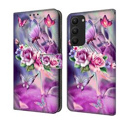 Flower Butterflies Crystal PU Leather Protective Wallet Case Cover for Samsung Galaxy S23 Plus