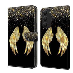 Golden Angel Wings Crystal PU Leather Protective Wallet Case Cover for Samsung Galaxy S23 Plus