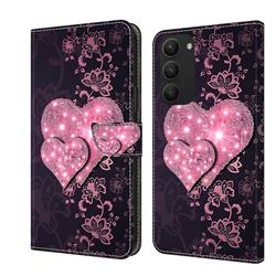 Lace Heart Crystal PU Leather Protective Wallet Case Cover for Samsung Galaxy S23 Plus