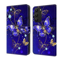 Blue Diamond Butterfly Crystal PU Leather Protective Wallet Case Cover for Samsung Galaxy S23 Plus