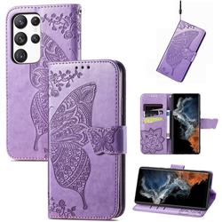Embossing Mandala Flower Butterfly Leather Wallet Case for Samsung Galaxy S23 Plus - Light Purple